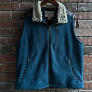 ORVIS Sporting Full Zip Sherpa Collar Fleece Outdoor Vest Blue Teal Men's Sz M